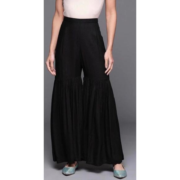 Sani Gharara Wide Flare Legs Pants Black Large - Picture 1 of 2